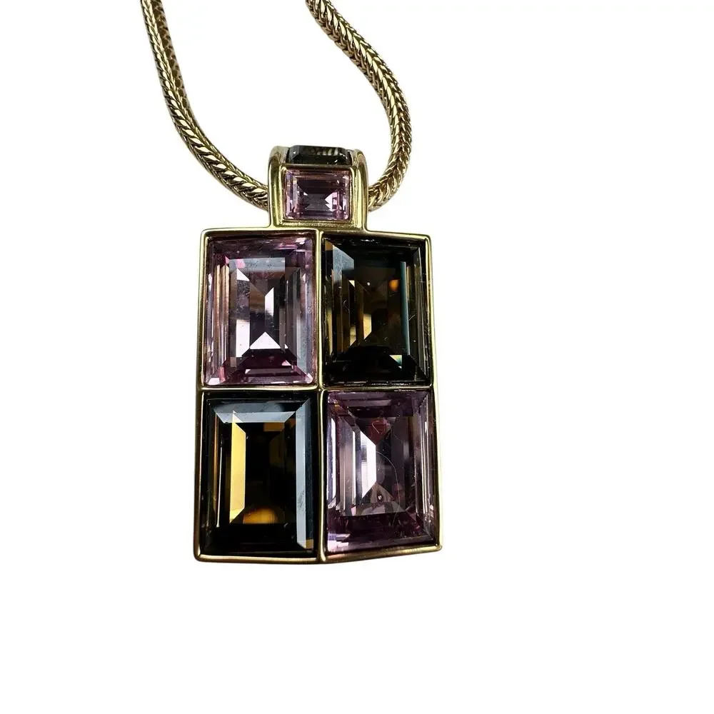 Swarovski Geometric Crystal Pendant Necklace & Earrings Set Pink Smoky Topaz